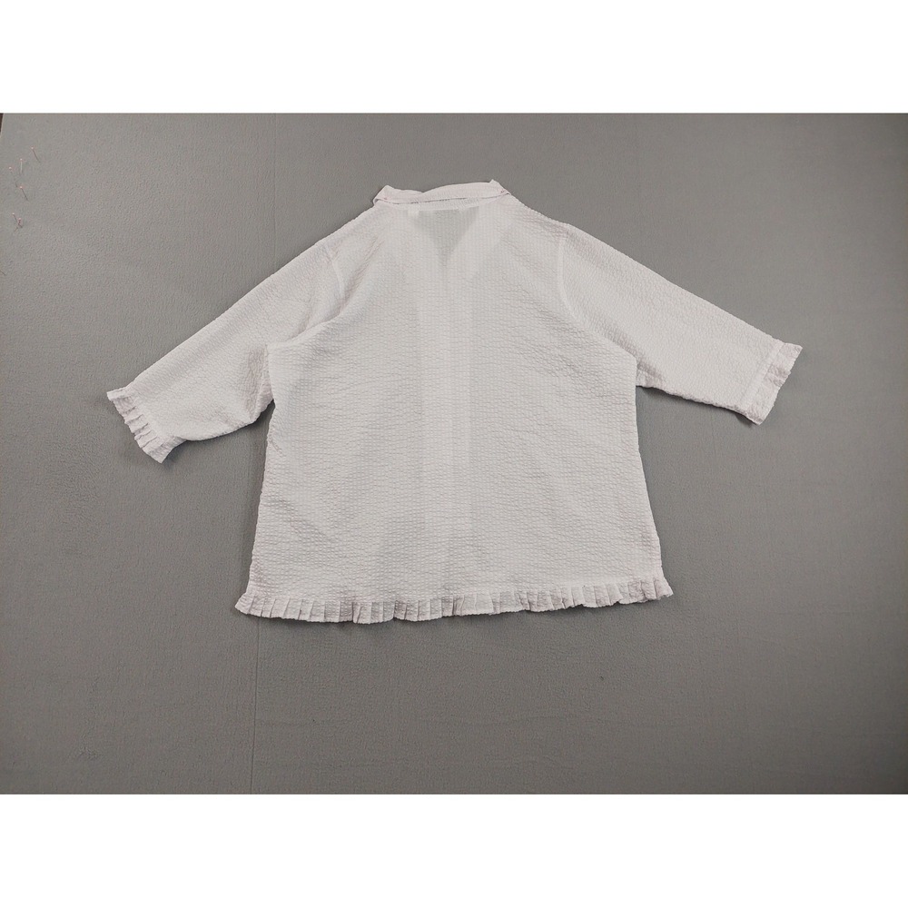 The Vermont Women Tops‎ 2X White Button Front Collared 3/4 Sleeve Ruffled Casual